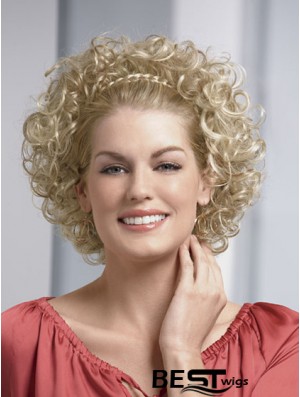 Chin Length Curly Blonde Fashionable Synthetic Half Wigs