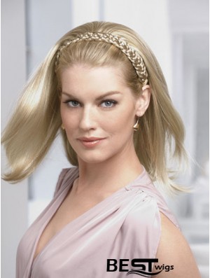 Shoulder Length Straight Blonde Ideal Synthetic Half Wigs