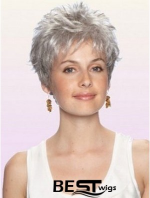 Cheap Grey Wigs With Capless Synthetic Cropped Length