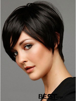 Black Straight Style Short Length Human Hair Wigs For Cancer