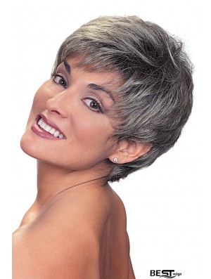 Synthetic Sleek Cropped Straight Grey Wigs